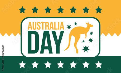 Australia Day. National happy holiday, celebrated annual in January 26. Australian patriotic elements. Kangaroo silhouette. Poster, card, banner and background. Vector illustration