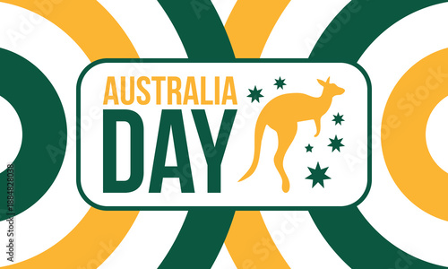 Australia Day. National happy holiday, celebrated annual in January 26. Australian patriotic elements. Kangaroo silhouette. Poster, card, banner and background. Vector illustration