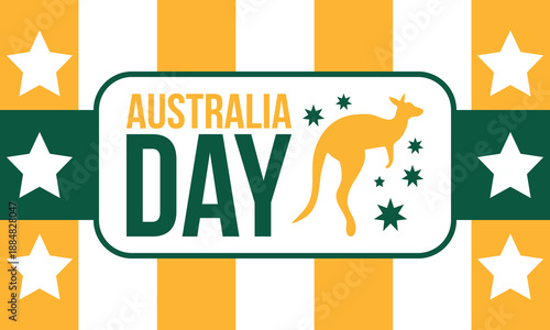 Australia Day. National happy holiday, celebrated annual in January 26. Australian patriotic elements. Kangaroo silhouette. Poster, card, banner and background. Vector illustration