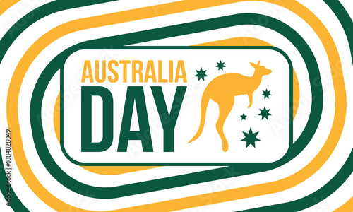 Australia Day. National happy holiday, celebrated annual in January 26. Australian patriotic elements. Kangaroo silhouette. Poster, card, banner and background. Vector illustration
