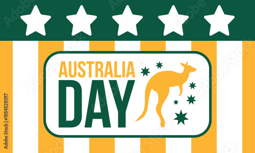 Australia Day. National happy holiday, celebrated annual in January 26. Australian patriotic elements. Kangaroo silhouette. Poster, card, banner and background. Vector illustration