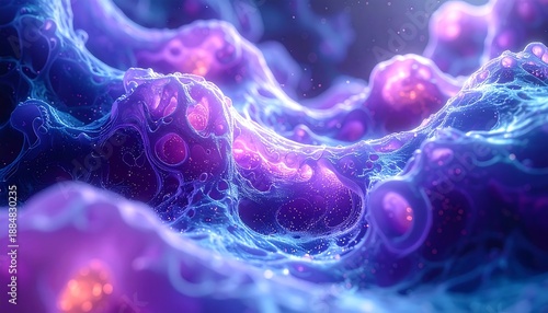 神経のような構造が発光する細胞世界を描いた科学イメージ
