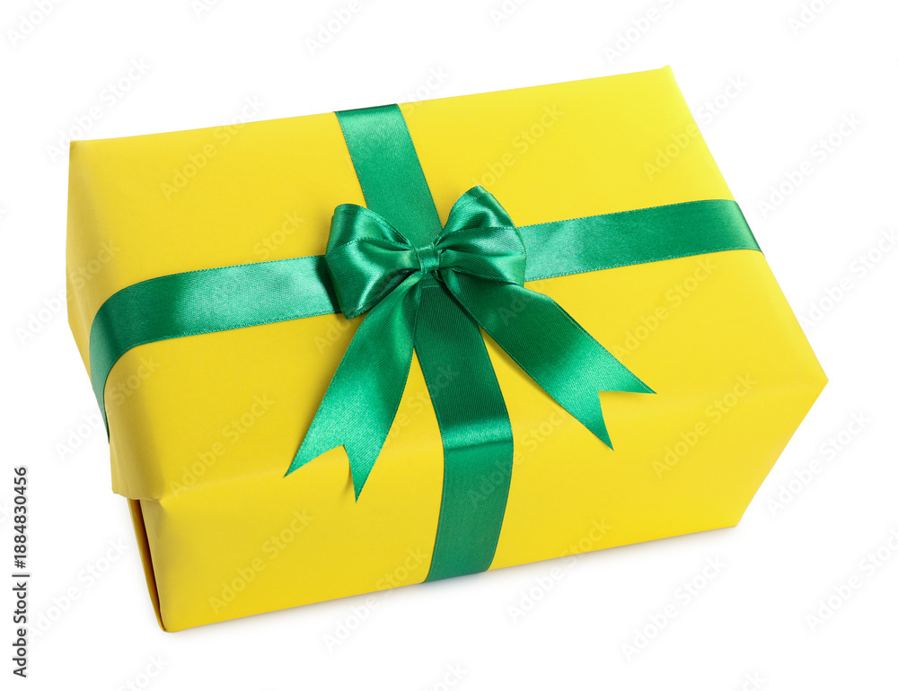 Fototapeta premium One bright gift box isolated on white