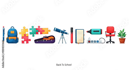 Back to school back to school colorful icons of stationery and school supplies on for education and learning