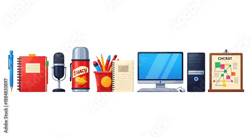 Back to school a colorful arrangement of office supplies and technology on a for business or education
