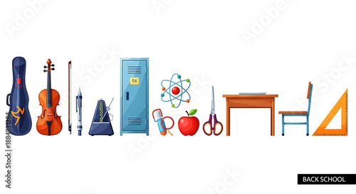Back to school back to school supplies and objects arranged in a row on for education