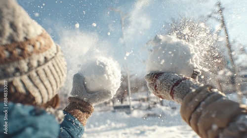 Wallpaper Mural Joyful winter fun with snowball play in bright snowy weather Torontodigital.ca