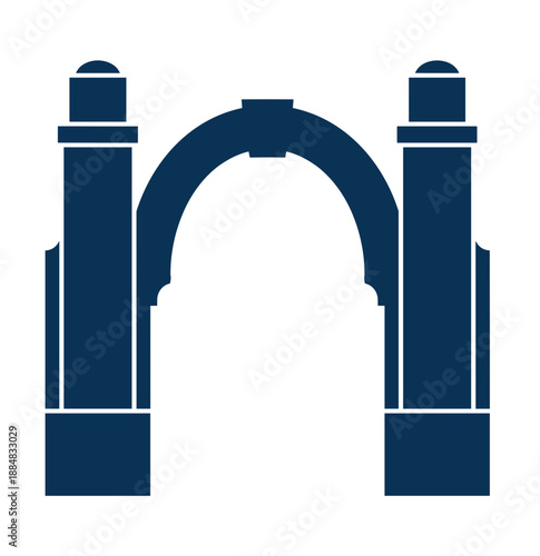 Hyderabad historical arch gate vector illustration in blue color. Minimalist Indian monument entrance icon. Islamic architecture landmark design element isolated on white.