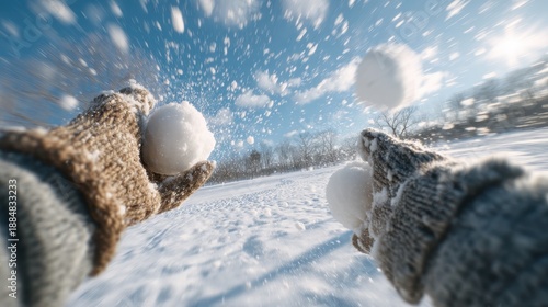Wallpaper Mural Exciting snowball fight in winter wonderland Torontodigital.ca