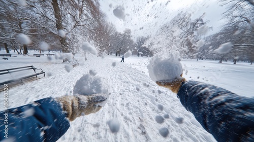 Wallpaper Mural Exciting snowball fight in winter wonderland Torontodigital.ca