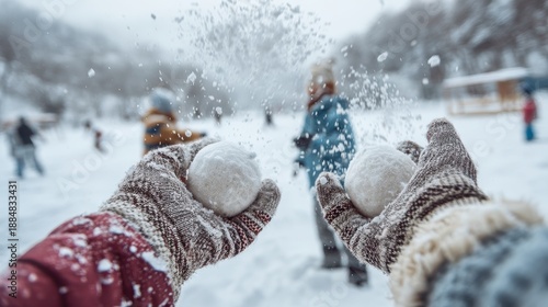 Wallpaper Mural Fun snowball fight with friends in winter wonderland Torontodigital.ca