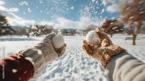 Wallpaper Mural Snowball fight and fun winter activity in sunny park Torontodigital.ca