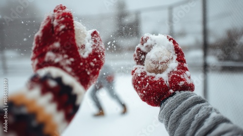 Wallpaper Mural Snowball fun in winter wonderland with red mittens Torontodigital.ca
