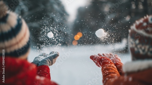 Wallpaper Mural Winter fun with snowball throwing in scenic wonderland Torontodigital.ca