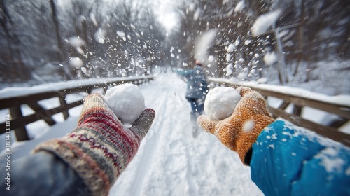 Wallpaper Mural Playful snowball fight in a winter wonderland scene Torontodigital.ca