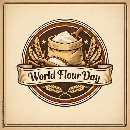 Wallpaper Mural World Flour Day Vintage Circular Badge with Wheat Wreath and Sack Torontodigital.ca
