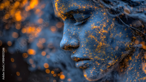 Woman covered in glittering stardust illustrating cosmic energy