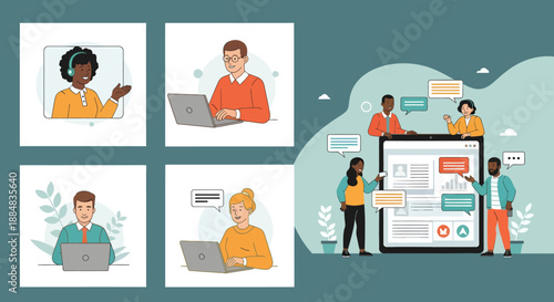 Diverse People Working on Laptops and Communication.