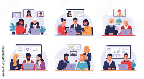 Diverse Professionals Working Together Remotely Online.