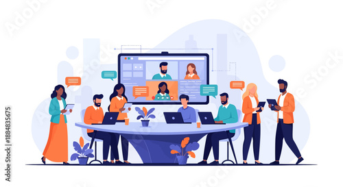 Team Collaboration Around Modern Conference Table.