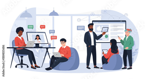 Team Meeting with Presentation and Computers.