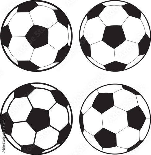 soccer ball vector set four black and white designs grid