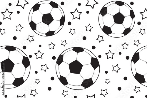 soccer tile seamless repeat soccer balls pattern stars dots monochrome