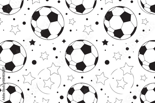 soccer seamless pattern soccer balls stars dots black and white repeat