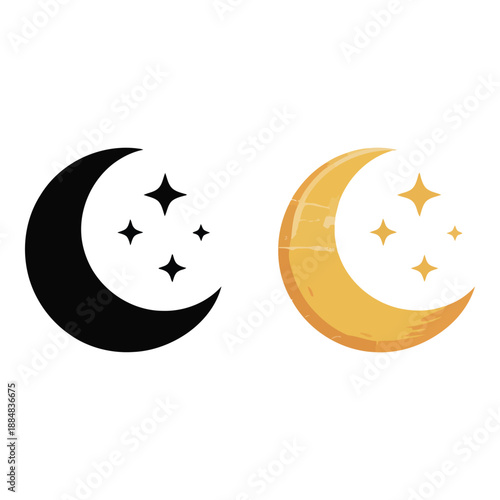 Magical crescent moons with stars