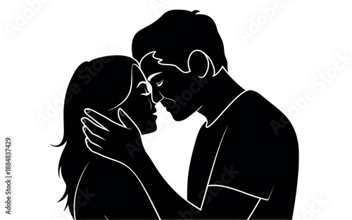 A romantic couple sharing a tender moment in a loving embrace.