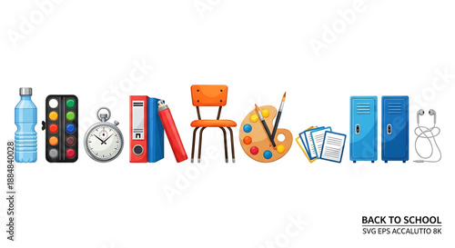 Back to school back to school concept with various educational objects arranged horizontally