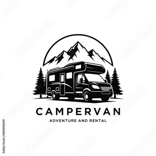 Stylized recreational vehicle graphic for mountain and wilderness adventure travel