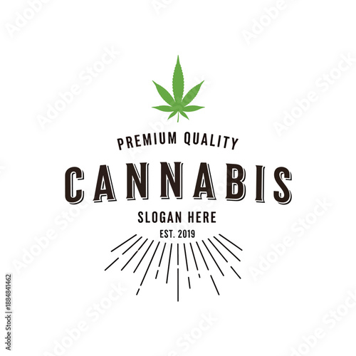 Vintage-style emblem with cannabis leaf for premium quality herbal product branding