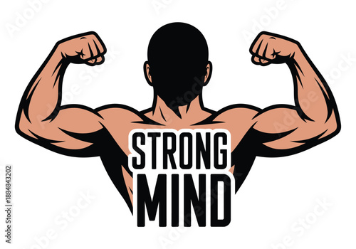 A muscular man with a strong mind and body, flexing his muscles in a powerful pose