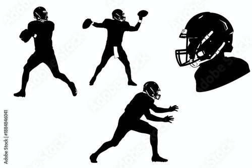 Dynamic Football Player Illustrations Showcasing Action Poses in a Black and White Style