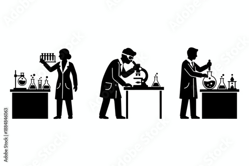 Scientists Analyzing Samples in a Laboratory Environment, Illustration, Scientific Research Concept