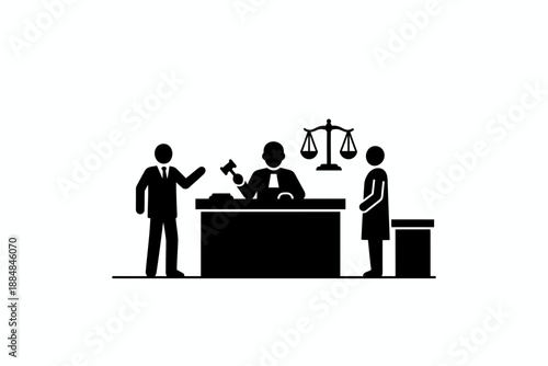 Judge, Lawyer, and Plaintiff Engage in Legal Proceedings - Illustration - Justice Environment - Dynamic Viewpoint