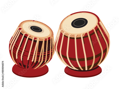 A pair of traditional Indian tabla drums on a white background