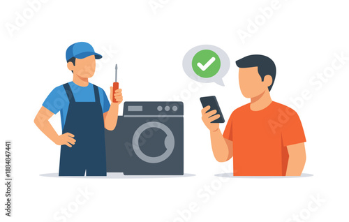 Appliance repair concept: technician and customer interaction