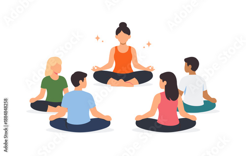Diverse group practicing meditation together in a peaceful setting