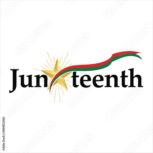Juneteenth Freedom Day Logo with Gold Star and Red Black Green Ribbon Vector