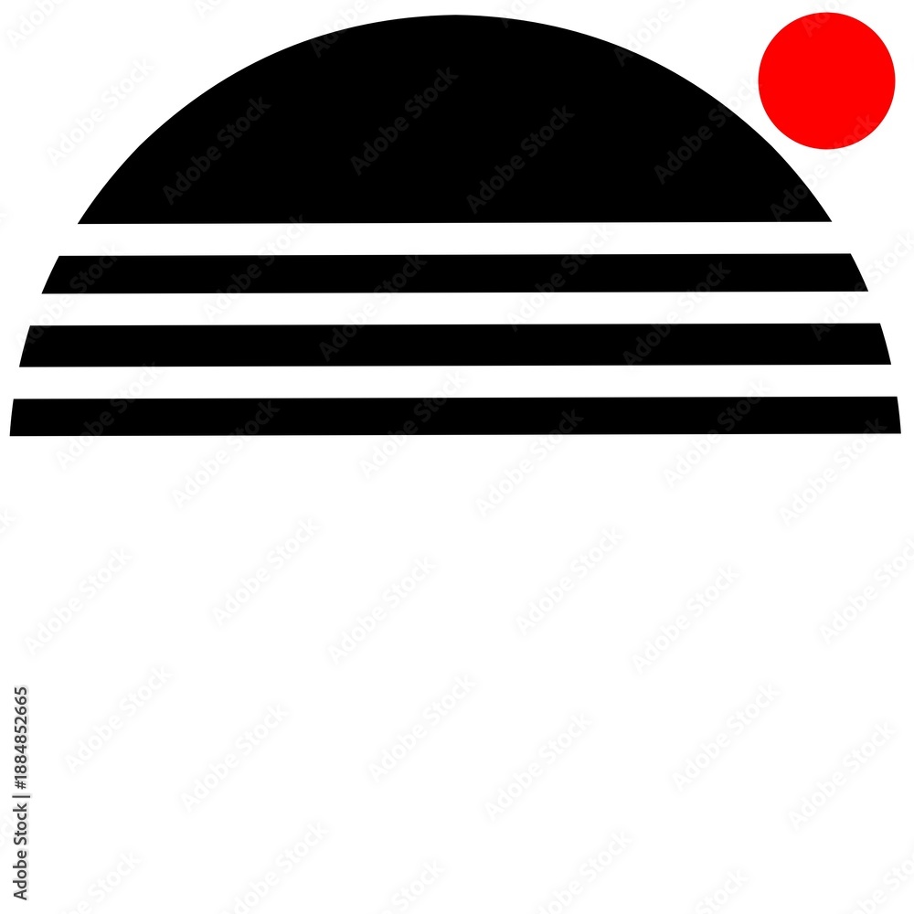 Fototapeta premium Abstract black half sun shape design with red dots.