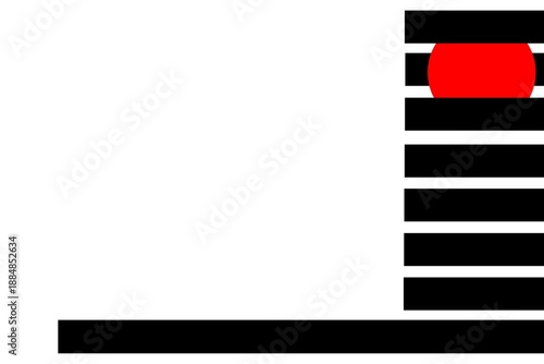 Minimalist clean white background with black stripes pattern and one red dot.