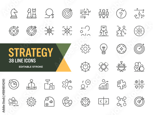 A collection of strategy icons for business planning and development