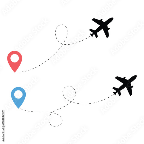 Airplane route map with location pins