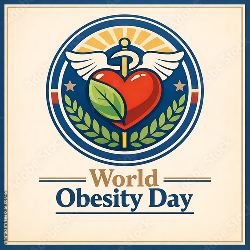 Wallpaper Mural World Obesity Day Medical Emblem - Heart Apple Caduceus Health Badge Design Torontodigital.ca
