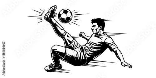 Dynamic Soccer Player Bicycle Kick Silhouette with Motion Lines for Sports Design Vector
