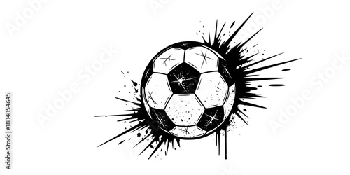 Vintage Soccer Ball with Grunge Texture and Splashes for Retro Streetwear Design Vector