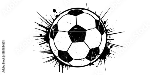 Vintage Soccer Ball with Grunge Texture and Splashes for Retro Streetwear Design Vector