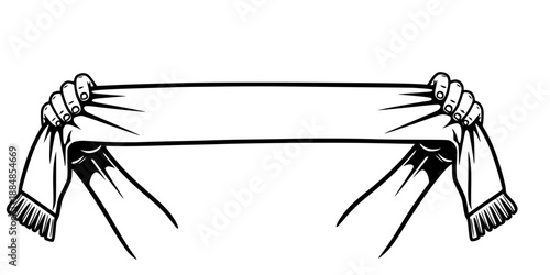 Soccer Fan Hands Holding Blank Scarf for Mockup and Fan Culture Design Vector